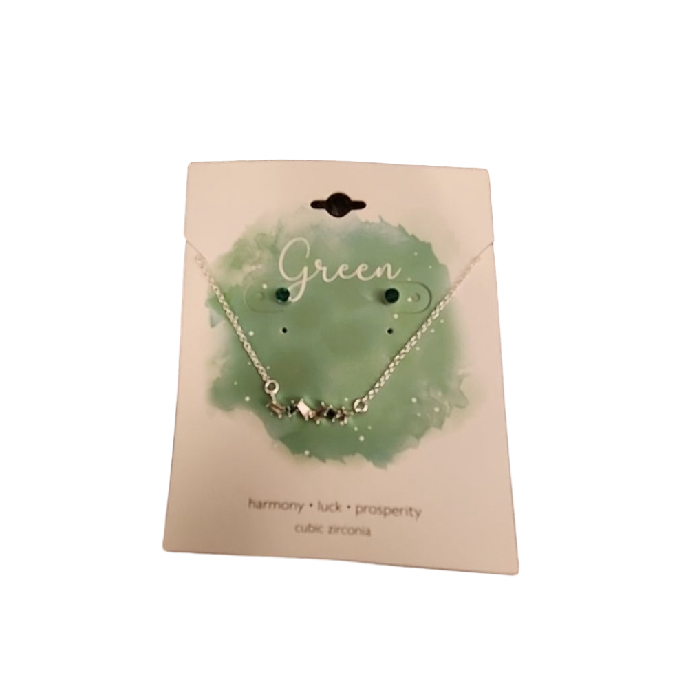 Green Silver Cubic Zirconia Necklace and Earring Set - Picture 1 of 5